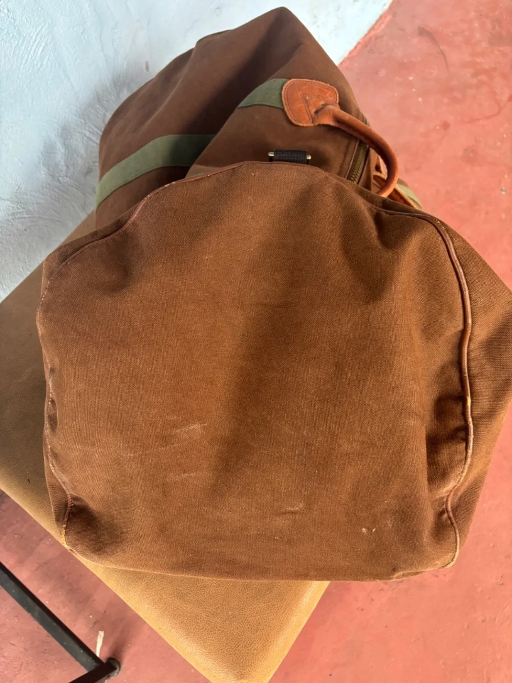 Vintage Extra Large LL Bean Canvas & Leather Zipper Duffle Bag 80s brown tote XL
